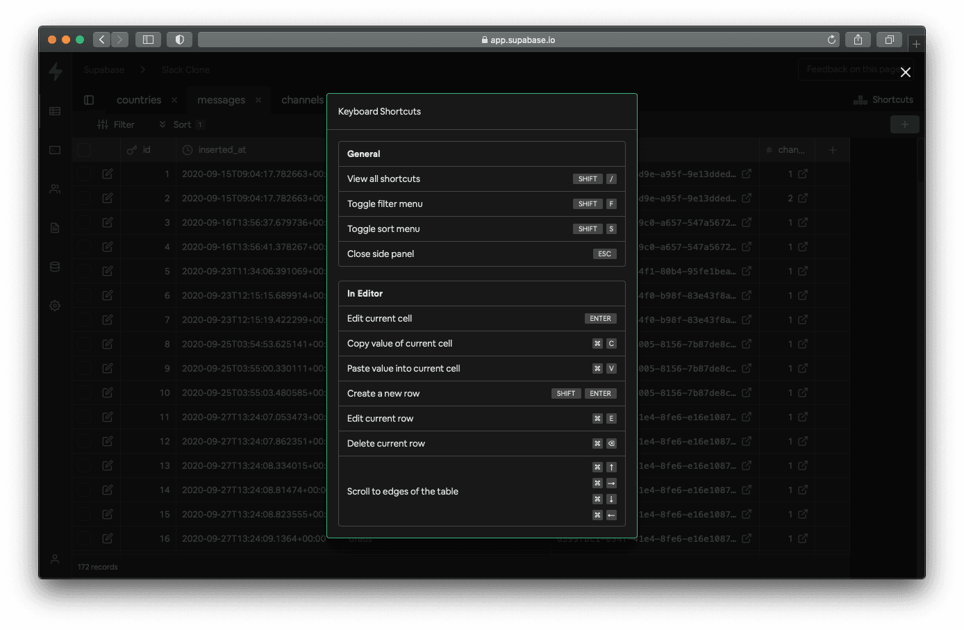 This image shows some of the keyboard shortcuts we introduced on the table editor.